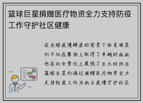 篮球巨星捐赠医疗物资全力支持防疫工作守护社区健康