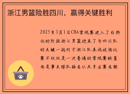 浙江男篮险胜四川，赢得关键胜利