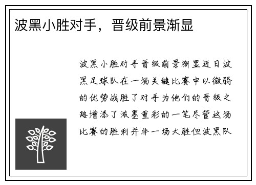 波黑小胜对手，晋级前景渐显