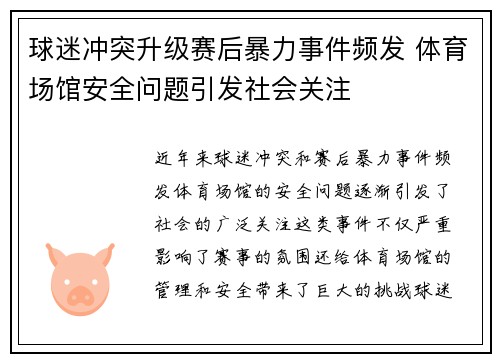 球迷冲突升级赛后暴力事件频发 体育场馆安全问题引发社会关注